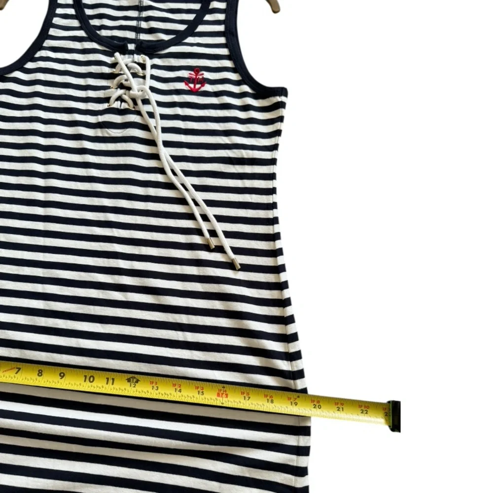Tommy Hilfiger Navy Blue White Striped Maxi Dress Tank Dress Cotton Nautical Sm
